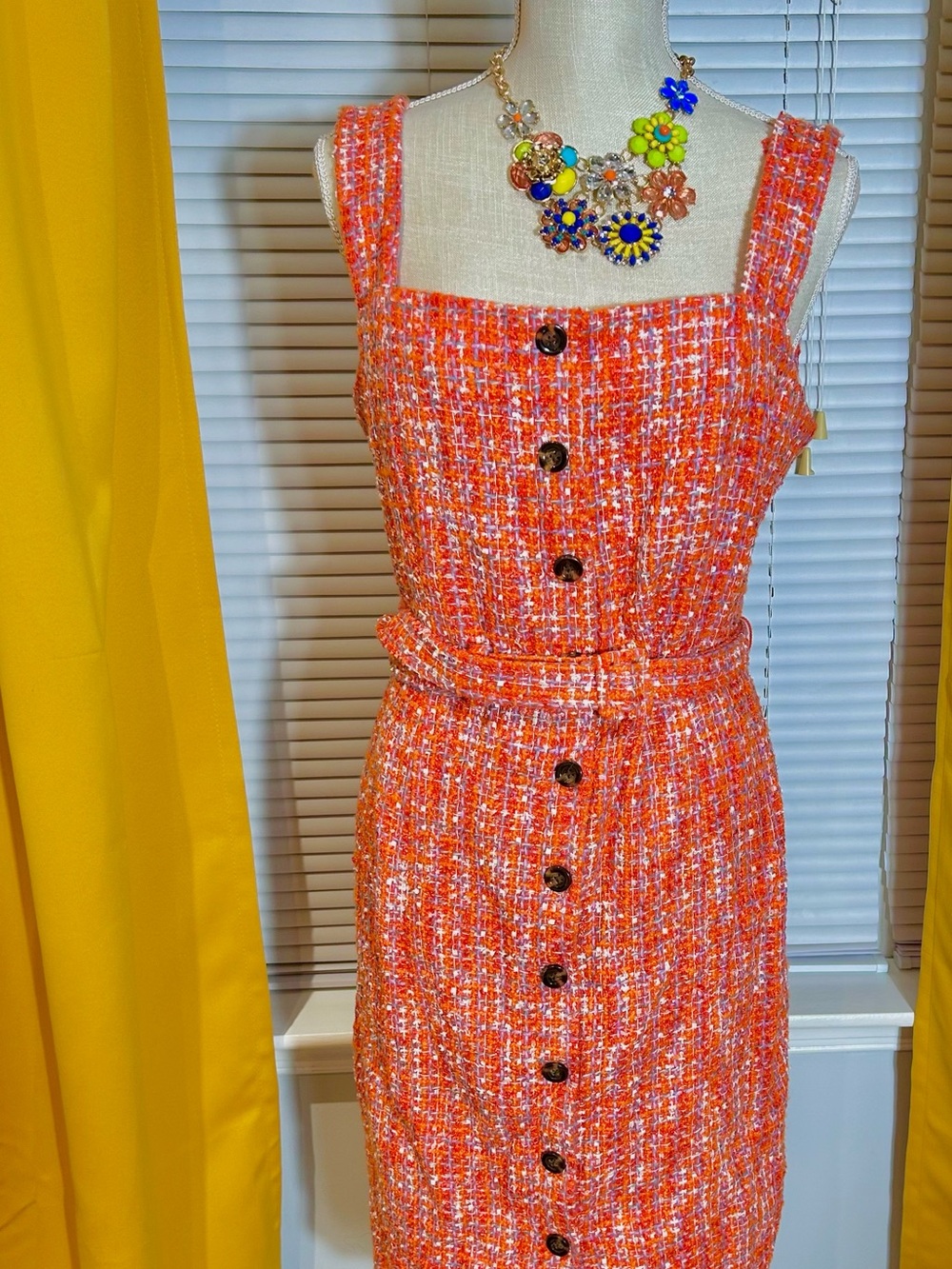 Ann Taylor Coral Tweed Midi Dress